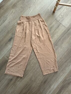 Camel Wide Leg Cropped Pants